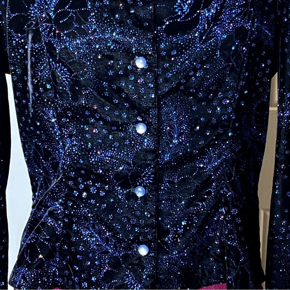 Gunne Sax By Jessica McClintock Velvet Sparkly Long Sleeve Peplum Top Women’s 11 - Picture 2 of 11